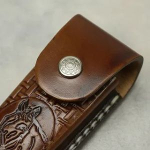 Bainha Para Canivete Em Couro Invernizado Marrom Claro